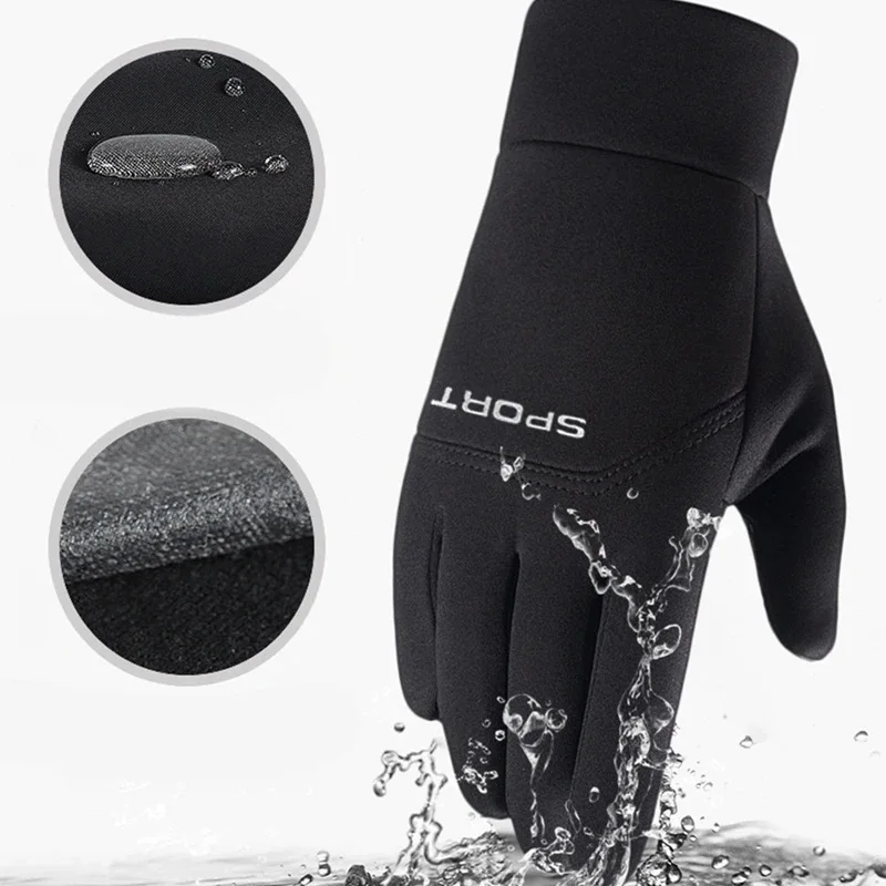 Зимние велосипедные перчатки унисекс с флисовой подкладкой, водонепроницаемые, совместимые с сенсорным экраном, портативные перчатки для рыбалки на открытом воздухе с полным пальцем