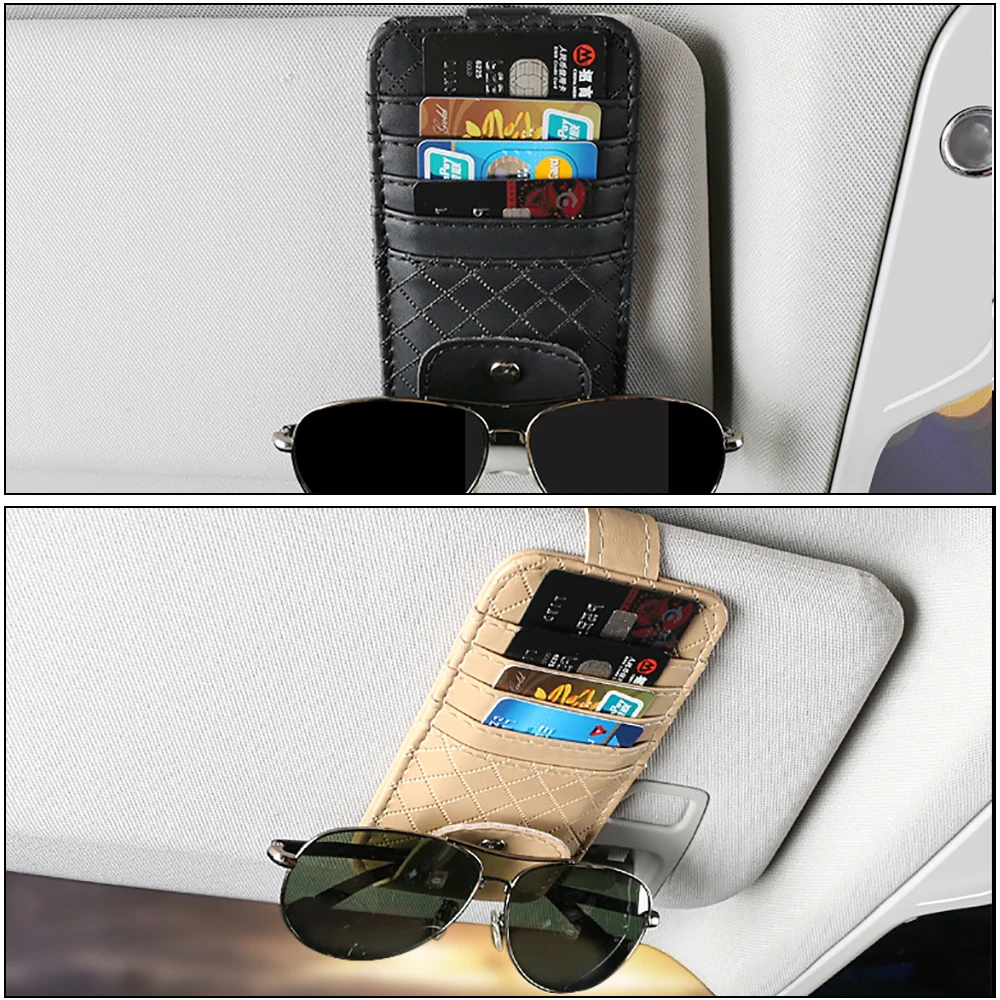 Car Sun Visor Point Organizer Storage Pocket Pouch Bag Card Glasses Storage Holder Car-Styling Leather Car Accessories Interior