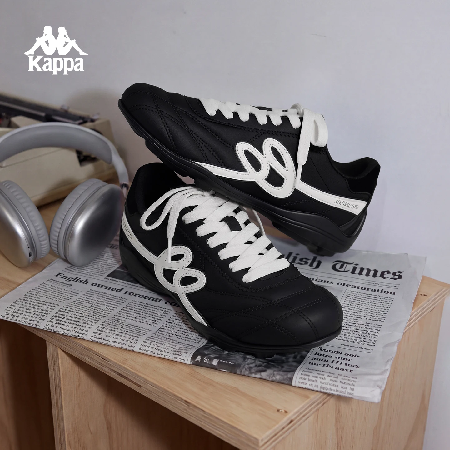 Kappa Men's and Women's Retro Football-Style Casual Sneakers, Low-Top Lace-Up Lightweight Non-Slip Trendy Sports Shoes