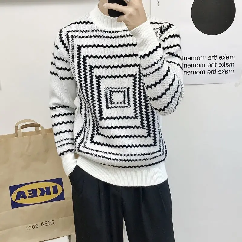 Sweter Di Musim Gugur dan Musim Dingin Baju Rajut Pria Tebal Semangat Sosial Pria Fashion Korea Sweter Hangat Kepribadian