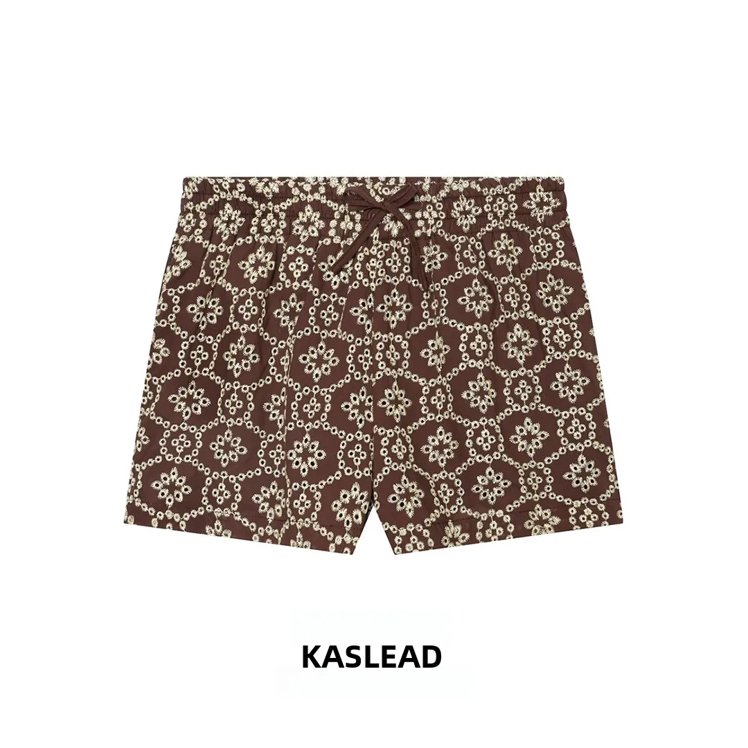 

KASLEAD Fashionable Casual Hollow Embroidery Short Pants Women's All-Match Stylish Summer Leisure Trousers Natural Waist