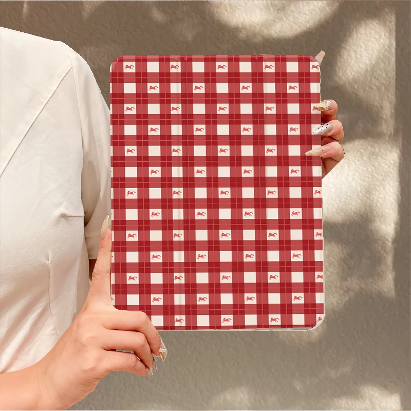 ins Retro Red checkered pony  TABLET CASE FOR iPad pro 10/11-Inch 2020/6th/7th /8th /Air 3rd/Air 4th/9th gen/Air 5th Gen 2022/Ai