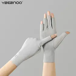 Gants respirants anti-UV pour l'extérieur, gants d'équitation à écran tactile, gants de conduite fins, dentelle en coton demi-doigt pour dames, été