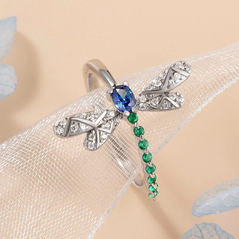 CAOSHI Funny Dragonfly Ring for Women Statement Jewelry with Bright Zirconia Aesthetic Silver Color Insect Accessories for Lady