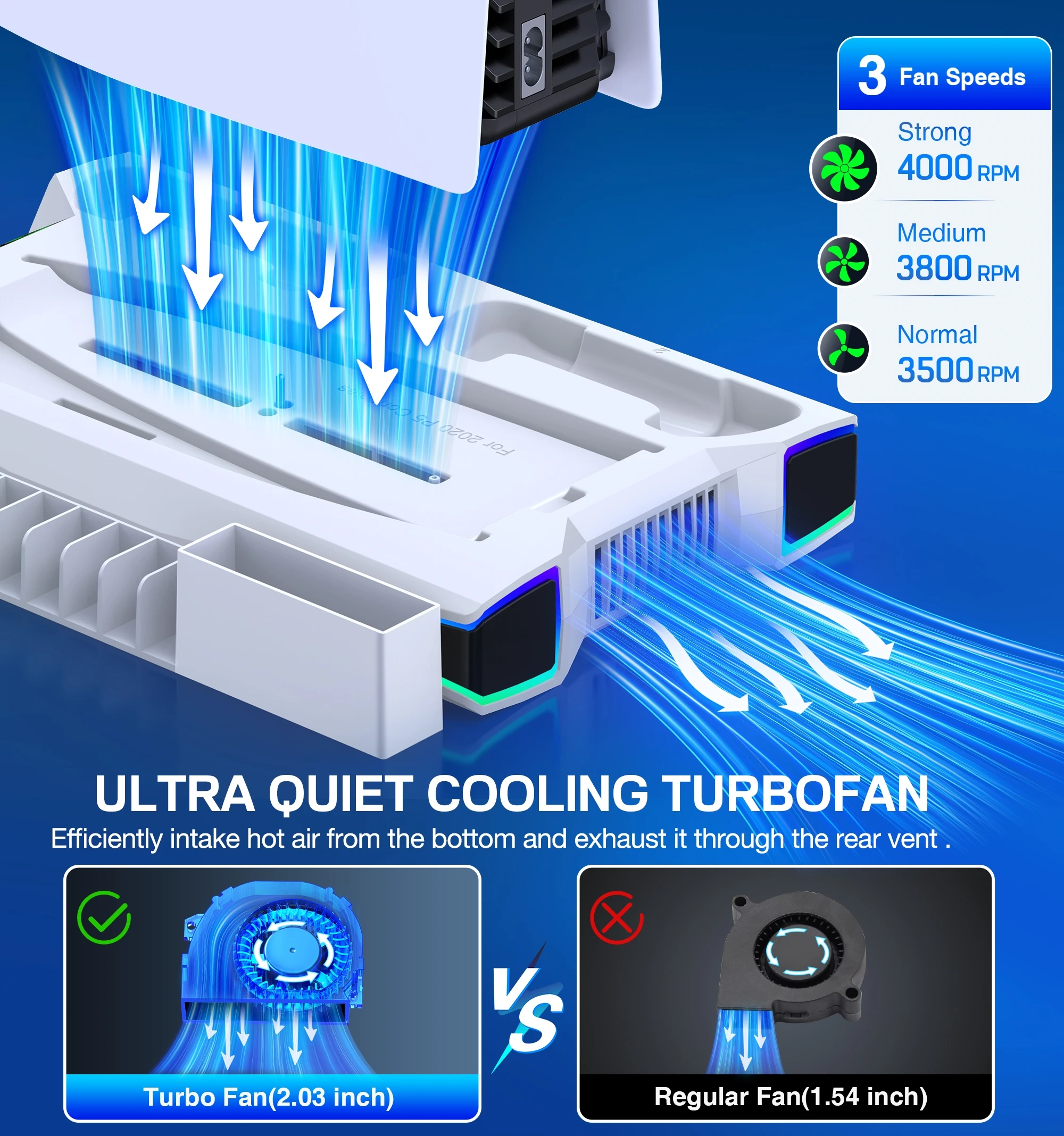 BEBONCOOL S7000 RGB Cooling Stand For PS5 Slim/PS5 Digital/Disc Vertical Cooling Station Cooler PS5 DualSence Gamepad Charger