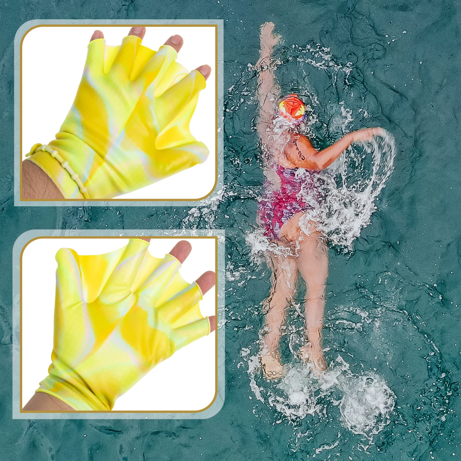 

1 Pair Silicone Webbing Gloves Color Adjustable Swim Paddles Water Fitness Class Pool Diving Auxiliary Gloves