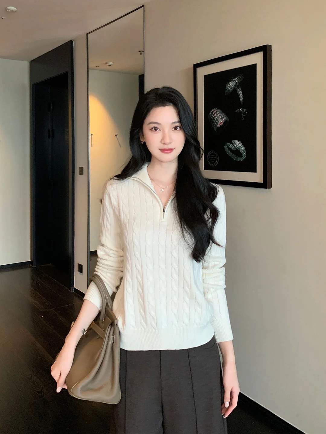 

Maven Lin женский вязаный свитер из смеси шерсти, повседневный вязаный сетчатый свитер, свободный крой, повседневный зимний топ на молнии