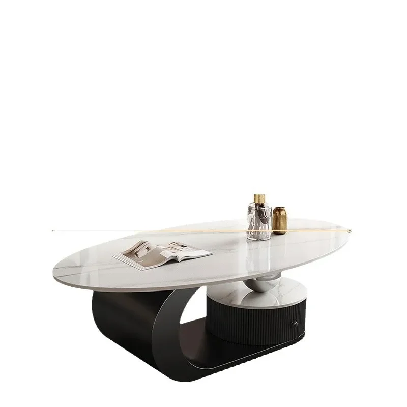 بلاطة صخرية إيطالية فاخرة خفيفة، طاولة قهوة بيضاوية #1