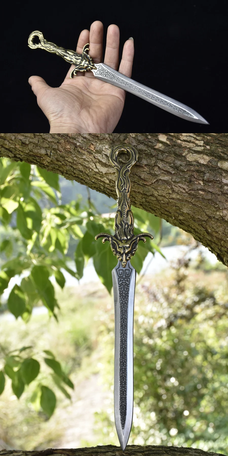 27 سنتيمتر فايكنغ فاير دراجون السيف الحقيقي مصنوع من الفولاذ المقاوم للصدأ ، أسلحة لعب الأدوار كاتانا ، فيلم النينجا الكونغ فو #4