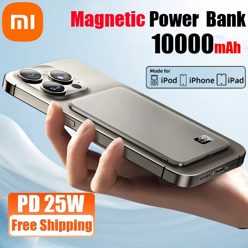 Xiaomi 10000mAh Thin Magnetic Wireless Power Bank PD25W Fast Charging Portable External Battery for Magsafe For iPhone 2024New