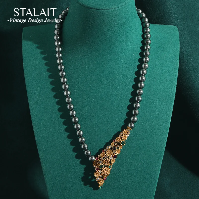 

Gray Pearl Necklace Jewelry Colorful Flower Gold Color Pendant For Woman Luxury Designer Wedding Bridal Accessories Party 2025