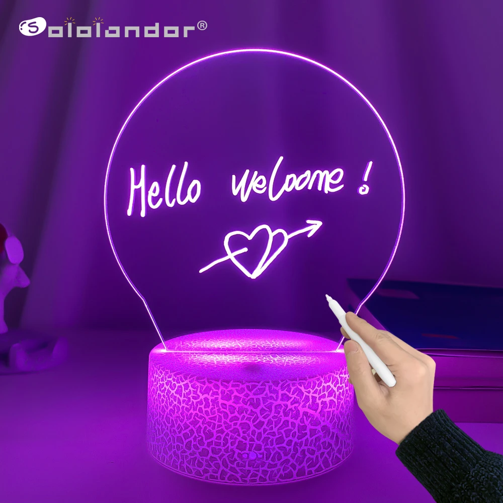 Tablero de notas con luz nocturna Led creativa, tablero de mensajes USB, luz de vacaciones con bolígrafo, regalo para niños, decoración de novia,