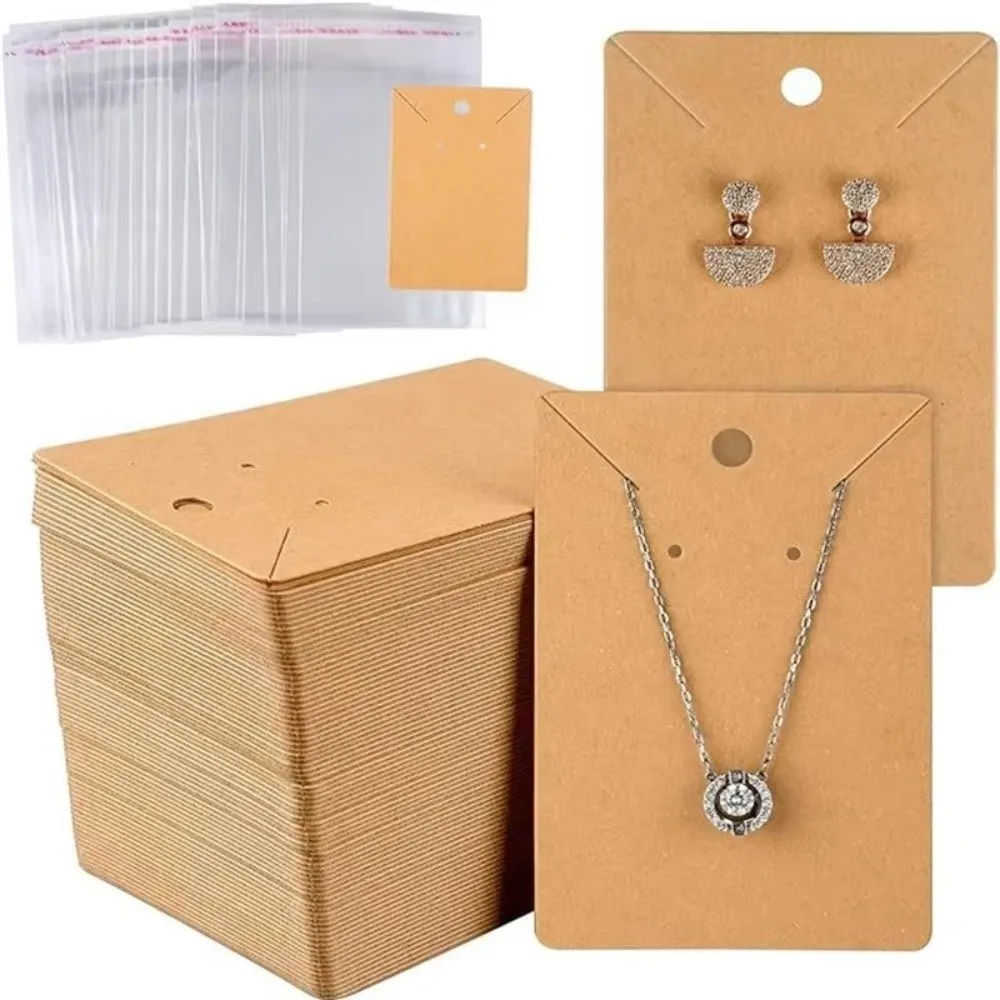 Kraft Paper Necklace Earrings Packaging Card Necklace Corner Slots Blank Surface Kraft Paper Cards Hanging Hole