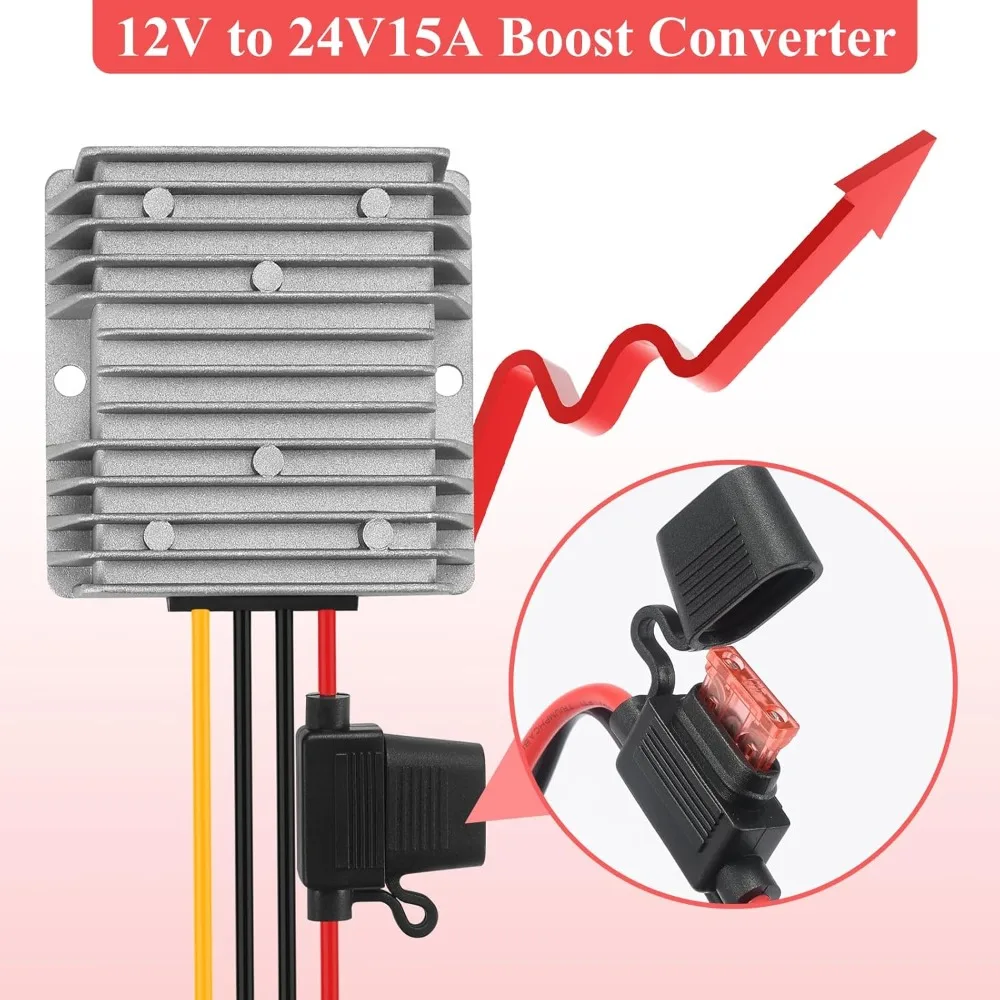 DC 10V-22V To 24V 15A Converter Boost Converter Voltage Regulator Transformer With Fuse Power Adapter For Car Truck Vehicle Boat