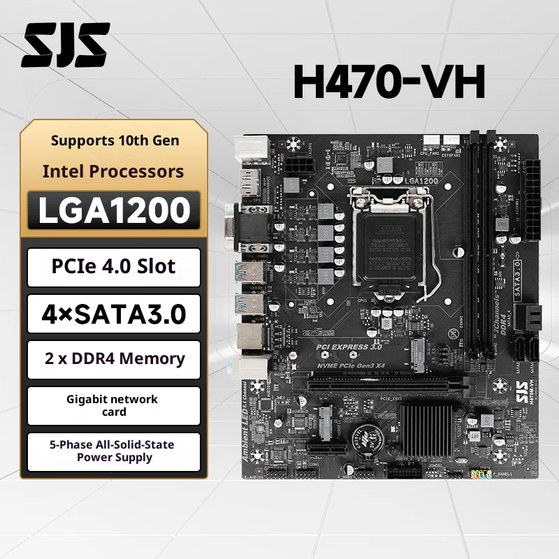 سيجيشي ‌ اللوحة الأم H470-VH - DDR مزدوج، وحدة المعالجة المركزية Intel 10th/11th Gen، تصميم Micro ATX