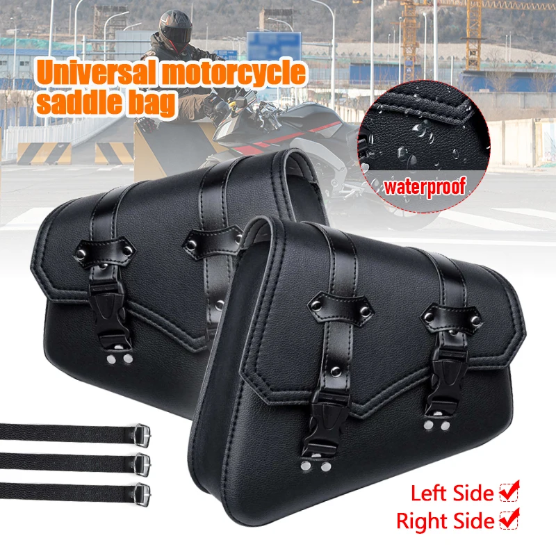 

Motorcycle PU Leather Saddlebags Side Tool Bag Luggage Saddle Bag Pouch Black For Honda/Suzuki/Kawasaki/Yamaha Universal