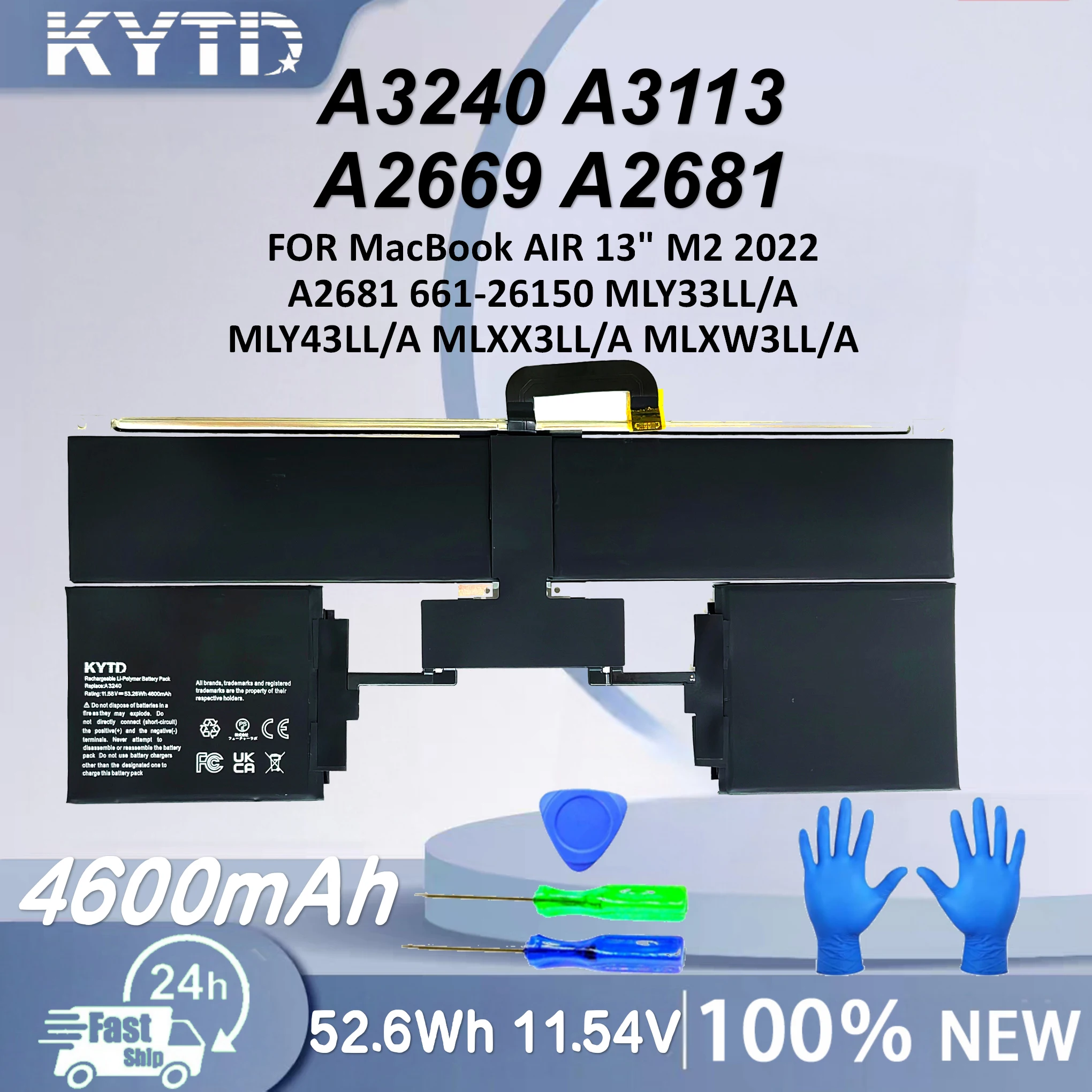 

KYTD A3240 A3113 A2669 A2681 battery for MacBook AIR 13" M2 2022 A2681 661-26150 MLY33LL/A MLY43LL/A MLXX3LL/A MLXW3LL/A series