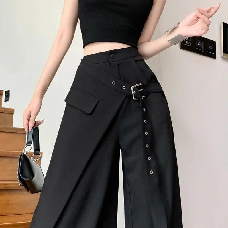 Black Suit Wide-leg Pants Casual Women's Autumn New Design Sense False Two Floor-length Long Pants Fashionable Women’s Wear 2026