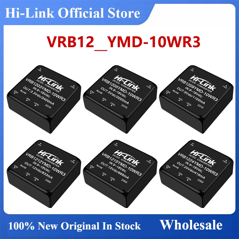 

Hi-Link New 5pcs Hot Sale VRB1224YMD-10WR3 Mini 10W 12V to 24V 416mA DC DC Converter Smart Electronic Power Module 91%Efficiency