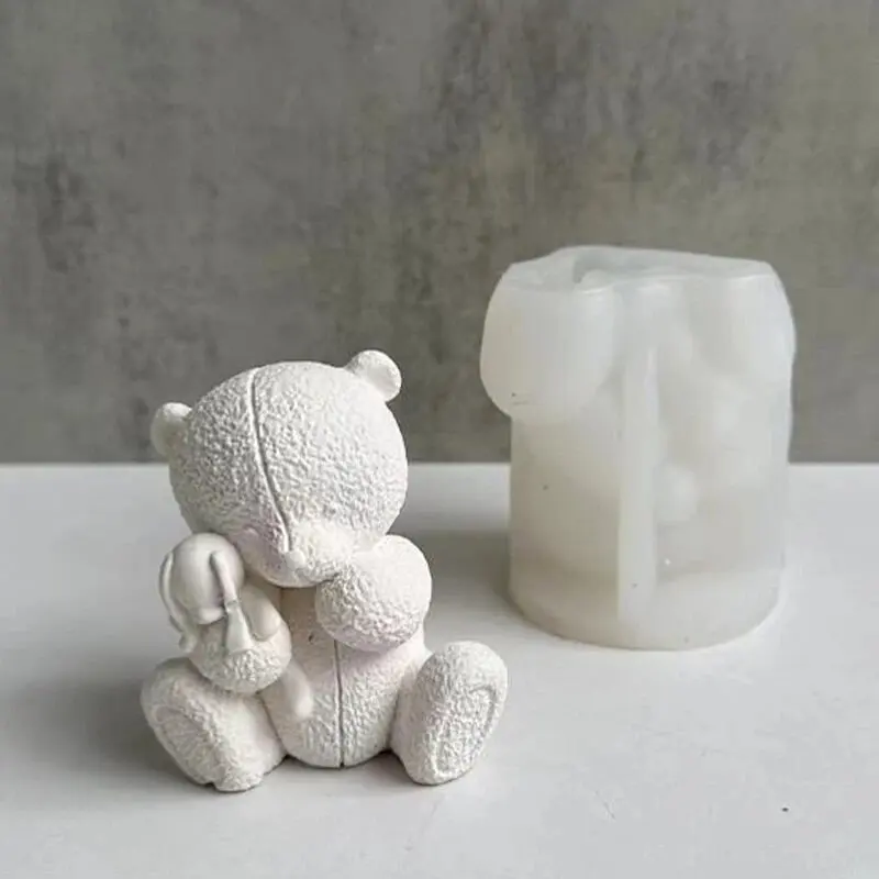 Bär umarmt einen Hasen Duftkerze Silikonform DIY Cartoon Bär umarmt einen Hasen Harz Duftsteinform