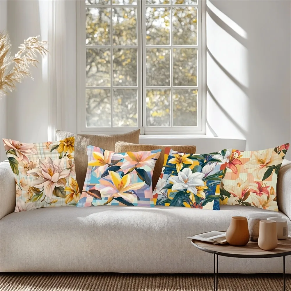 

Наволочка в стиле пэчворк с ярким цветочным принтом - красочная подушка с рисунком лилии для богемного домашнего декора