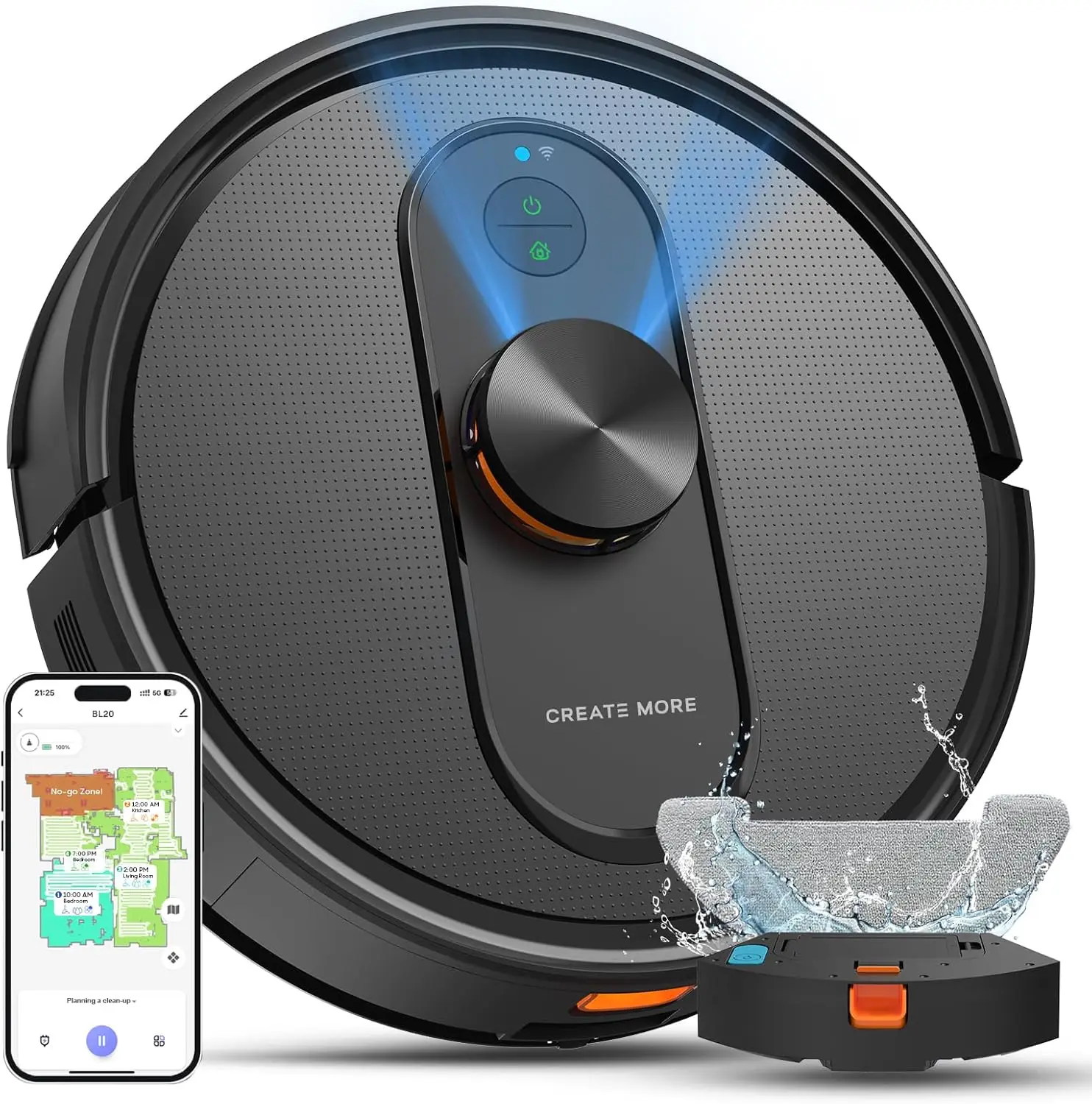 

Robot Vacuum and Mop with Mapping LiDAR Navigation Robotic Vacuums with 5000Pa Self Recharging Wi Fi App Alexa Control No Go