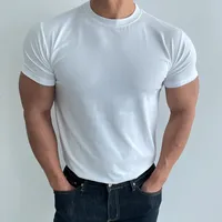 High quality T-shirt men's short sleeve training T-shirt high elastic cotton breathable quick drying round neck solid color Tops