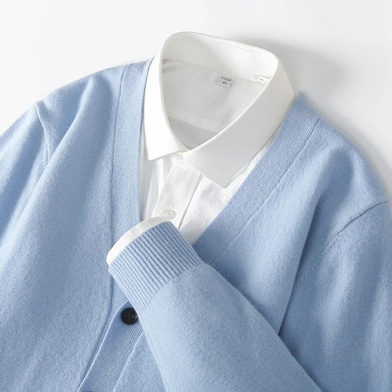 

Модный базовый однотонный кардиган из 100% мериносовой шерсти с v-образным вырезом и пуговицами, кашемировый удобный теплый мягкий топ для одежды