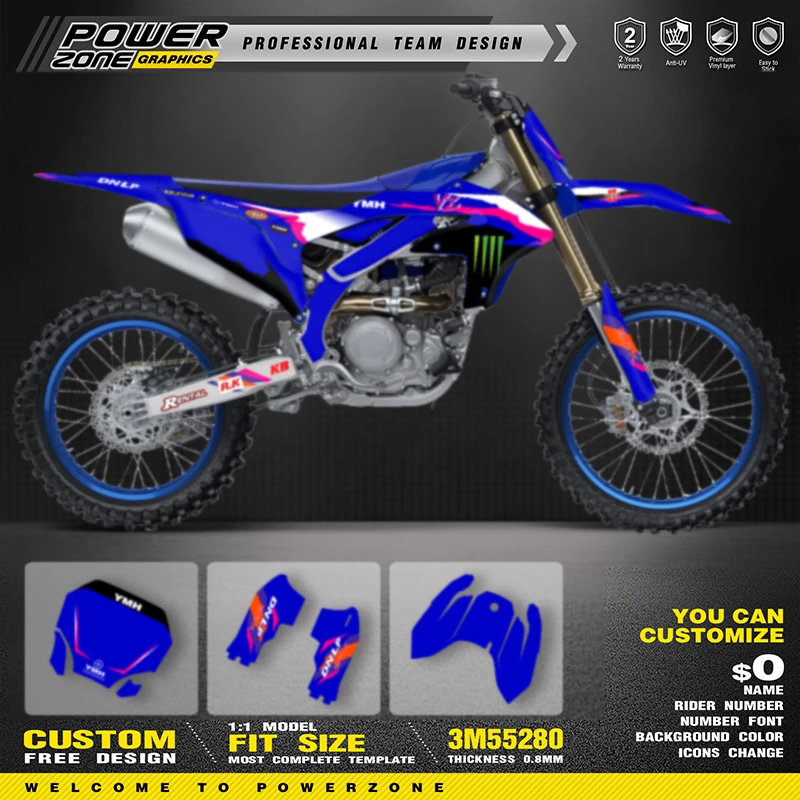 

PowerZone Custom For YAMAHA YZF450 2023-2025 YZF250 2024 2025 2026 Graphics Backgrounds Decals Stickers Kit Motorcycle Decal 08