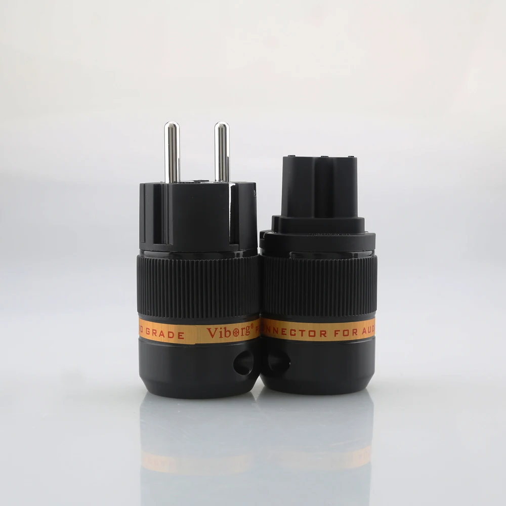 Viborg VE501R+VF501R Pure Copper Rhodium Plated Schuko EU Power Plug European Male connector+IEC Female Connector Plug