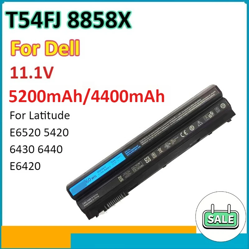 

T54FJ 8858X 5200 мАч/4400 мАч аккумулятор для ноутбука Dell Latitude E6520 5420 6430 6440 E6420 литиевая батарея компьютерные аксессуары