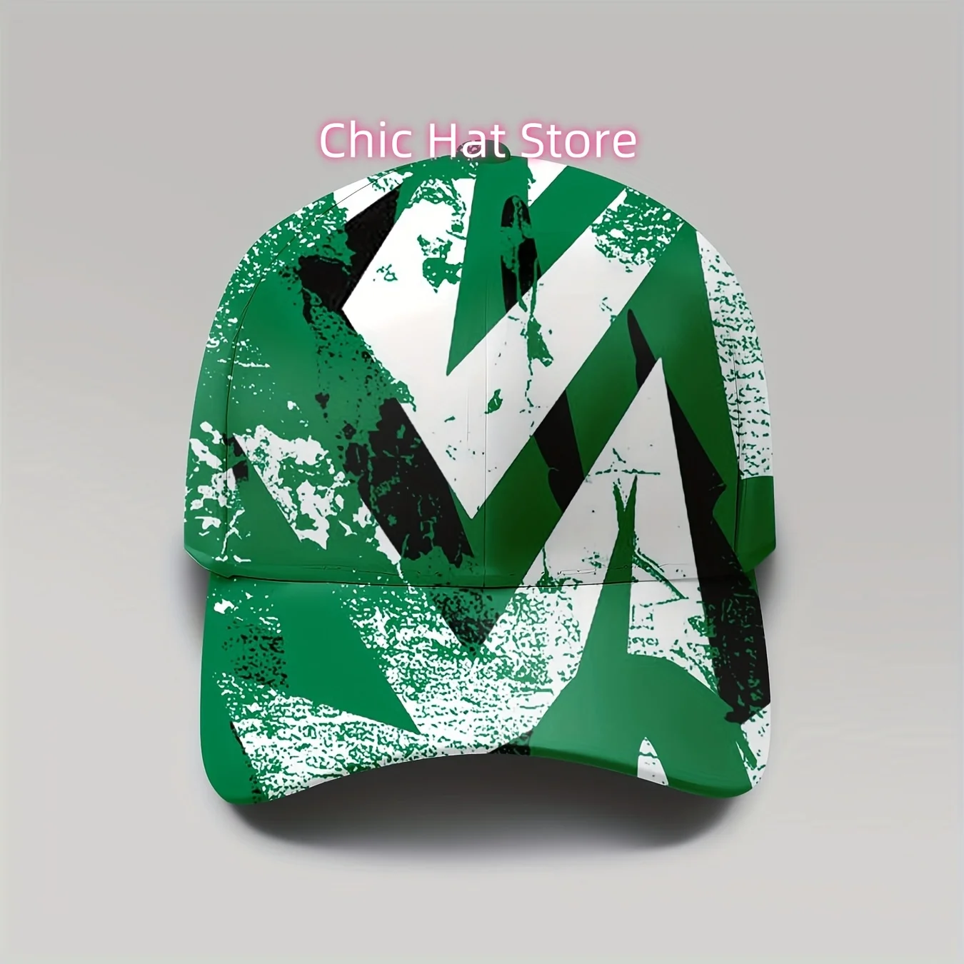 1pc, Abstract Geometric Print Baseball Cap, Green White Black, Unisex, Trendy Streetwear, Adjustable Fit,, Breathable, Sun Shiel
