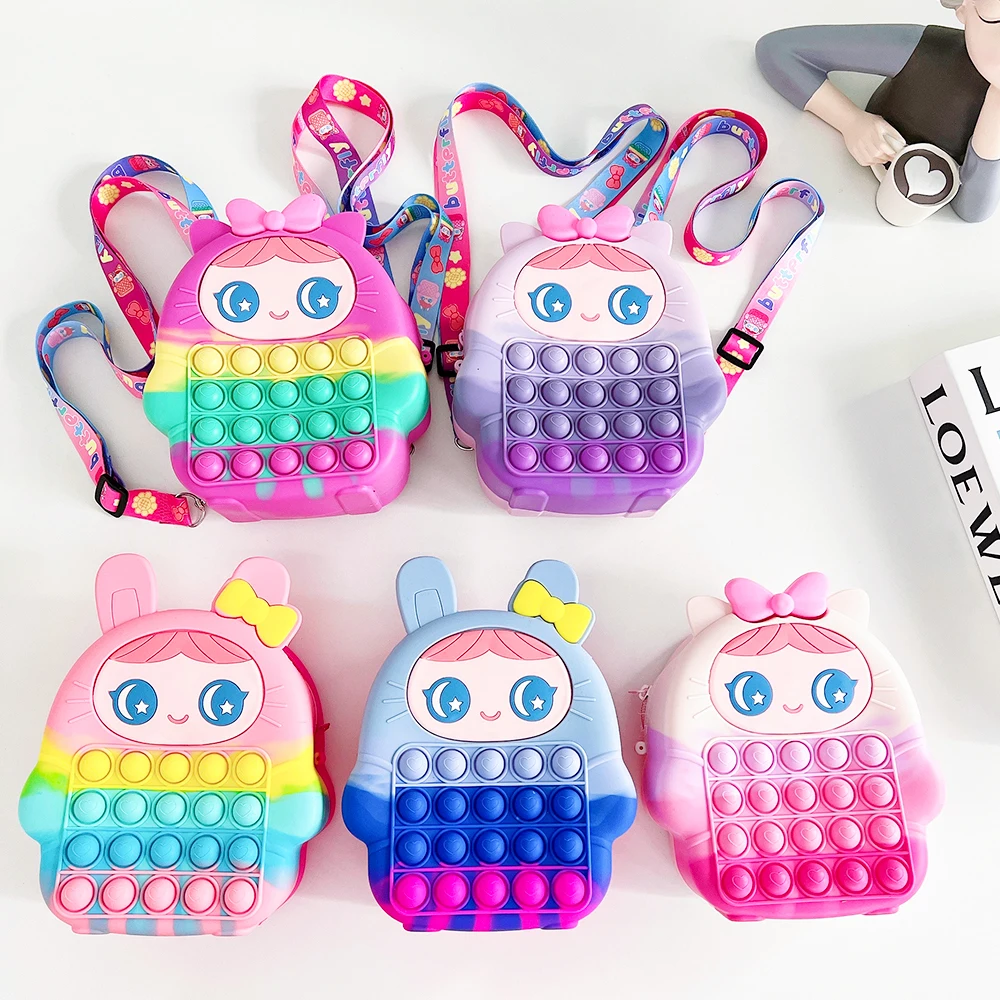 Kawaii Lovely Large Cartoon Silicone Bags for Girls Backpack Decompression Toy Coin Purse Crossbody Bags Fidget Toys Popite