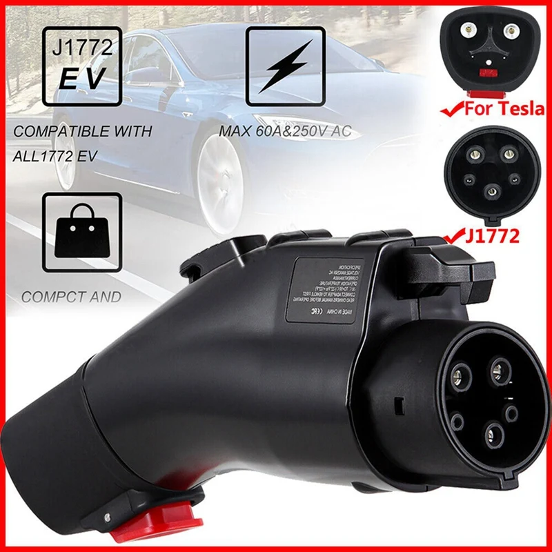 

For Tesla To J1772 Fast Charging Adapter Electric Vehicle Charger Max 60A & 250V, A