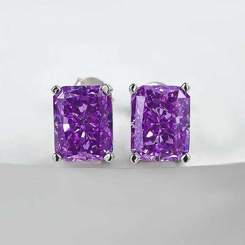 New S925 Pure Silver Imported Redion 7 * 9mm High Carbon Diamond Yellow White Purple Diamond Earrings From Europe and America