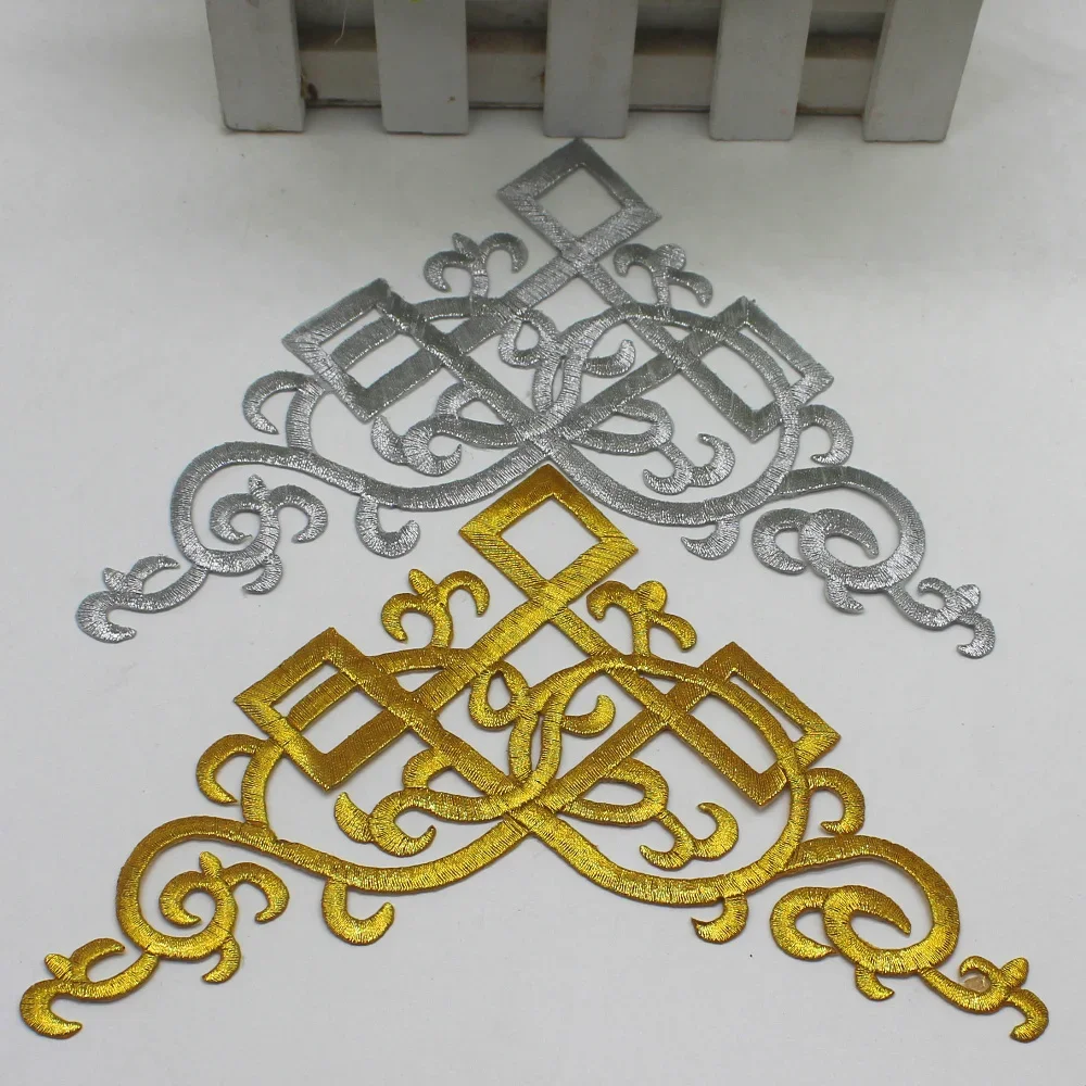 1 Pieces Gold Embroidered Patches Iron on Applique Gold and Silver 15.5*15.5cm