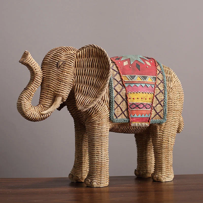 

Rattan pattern elephant TV cabinet ornament, living room wine cabinet entrance resin handicraft ornament