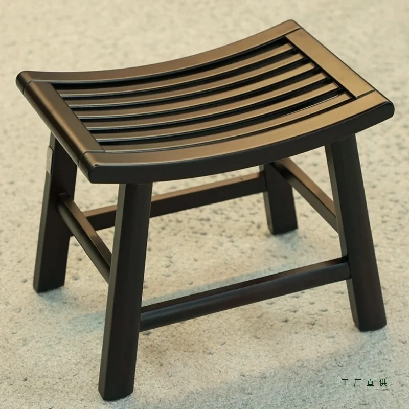 Solid Wood Small Bathroom Stool Shoe Changing Stools Portable Bamboo Shower Bench Stool Bathroom Seat Anti-Slip Feet for Elderly image 2