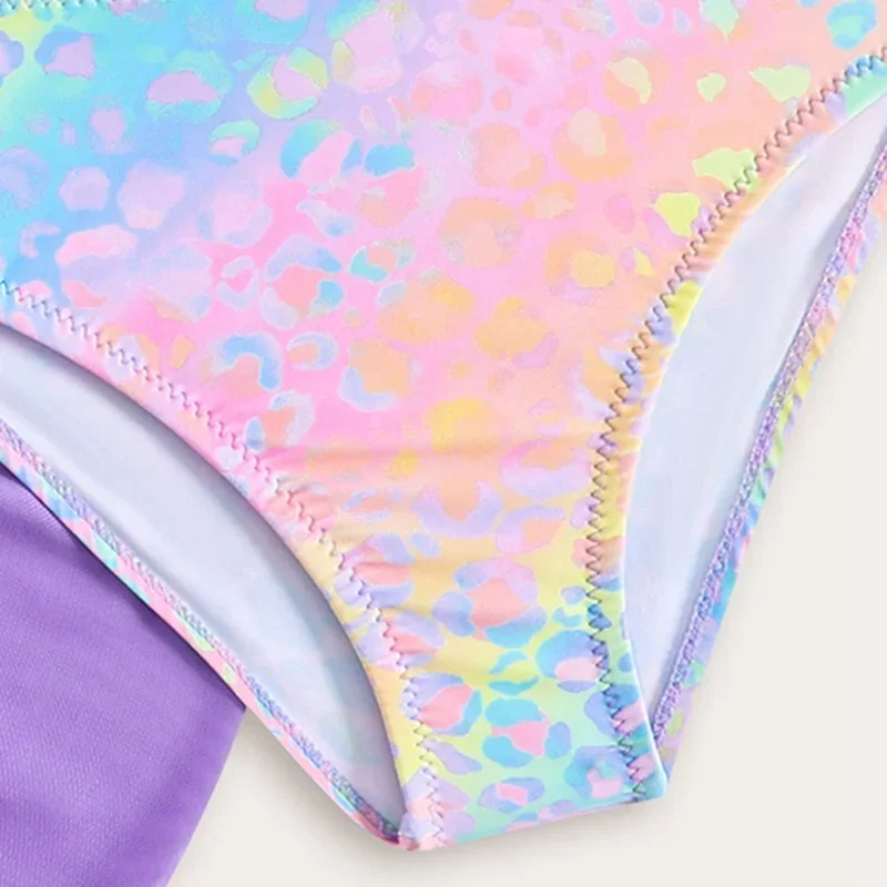 طقم بيكيني مكون من 3 قطع علوي وتنورة ملابس سباحة للفتيات ملابس سباحة للأطفال بدون أكمام مع بيكيني عالي الخصر ومجموعة غطاء