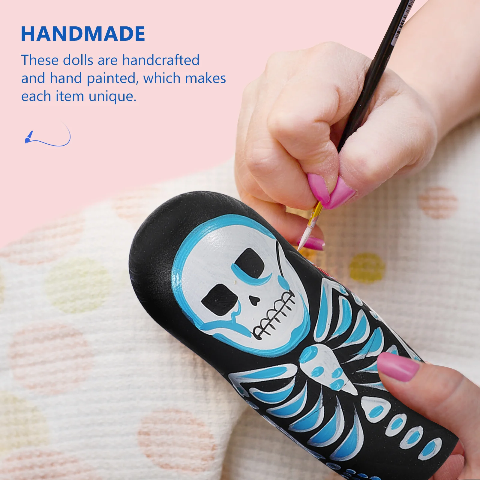 5 قطع من الجمجمة الخشبية الروسية للأطفال والكبار، هدية تخزين مزخرفة، هدية فنية فريدة من نوعها #5