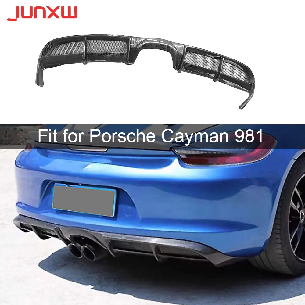 

Real Carbon Fiber Rear Bumper Lip Diffuser Spoiler Middle Exhaust Pipe Outlet For Porsche Cayman 981 2013-2015 FRP Car Body Kit