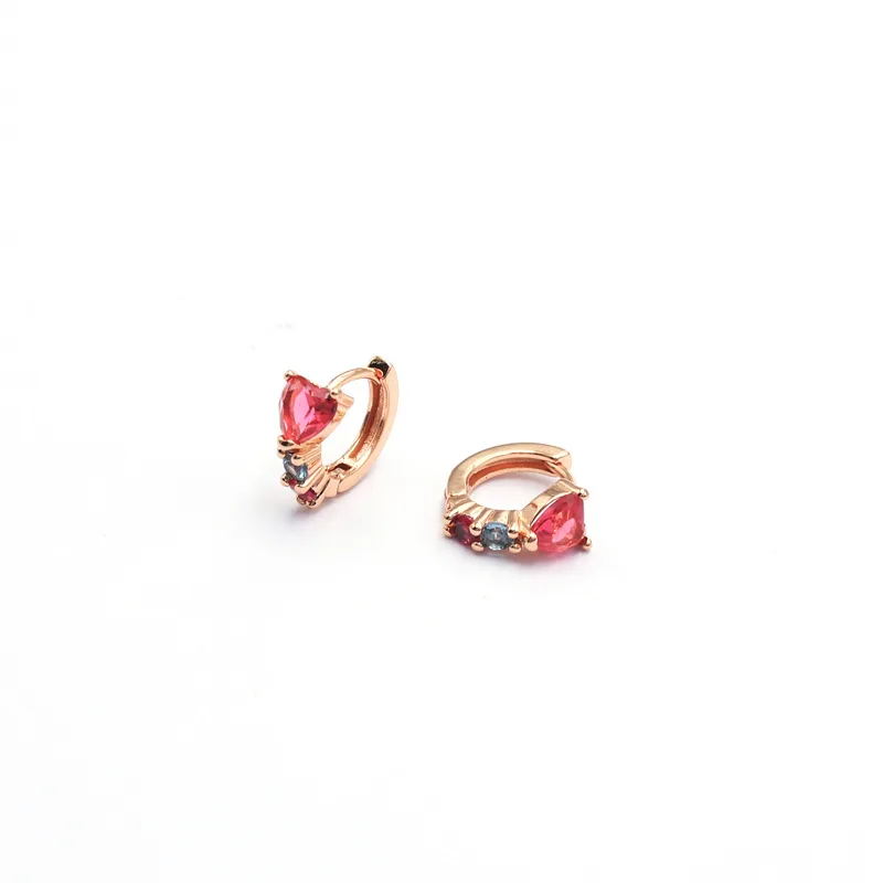 18k Rose Gold Plated  Copper Delicate Hoop Earrings Pink Heart Inner diameter 8mm With AAA Zircons Beauty And Fashion