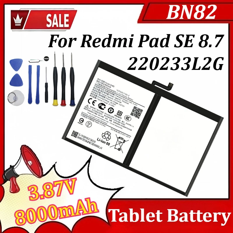 

New Battery BN82 3.87V 8000mAh for Redmi Pad SE 8.7/220233L2G Tablet Battery +Tools