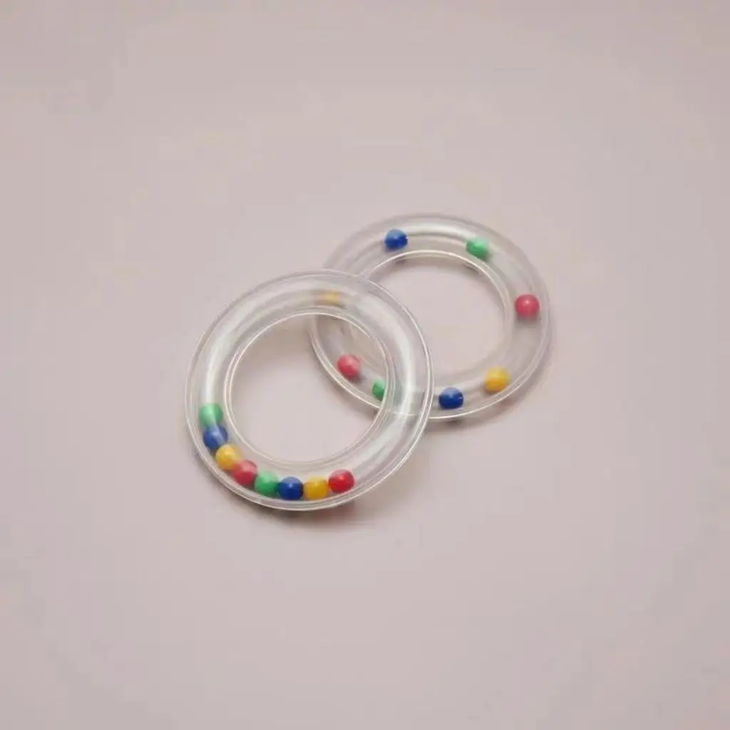 Lovely Educational Plastic Rattle Round Ring Transparent Bracelet with Color Bead Noise Maker Sensory Training Toy For Baby Kid