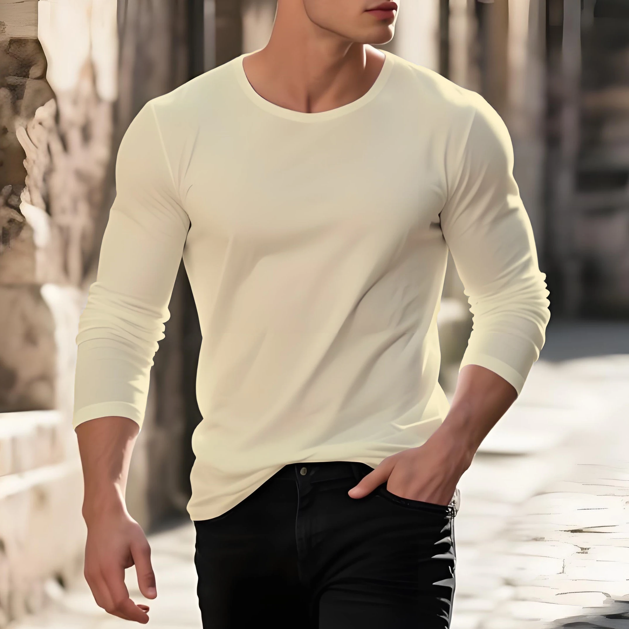 Lässiges, modisches, einfarbiges Langarm-T-Shirt mit Rundhalsausschnitt für Herren, personalisierte dünne Oberteile für Herren in mehreren Farben