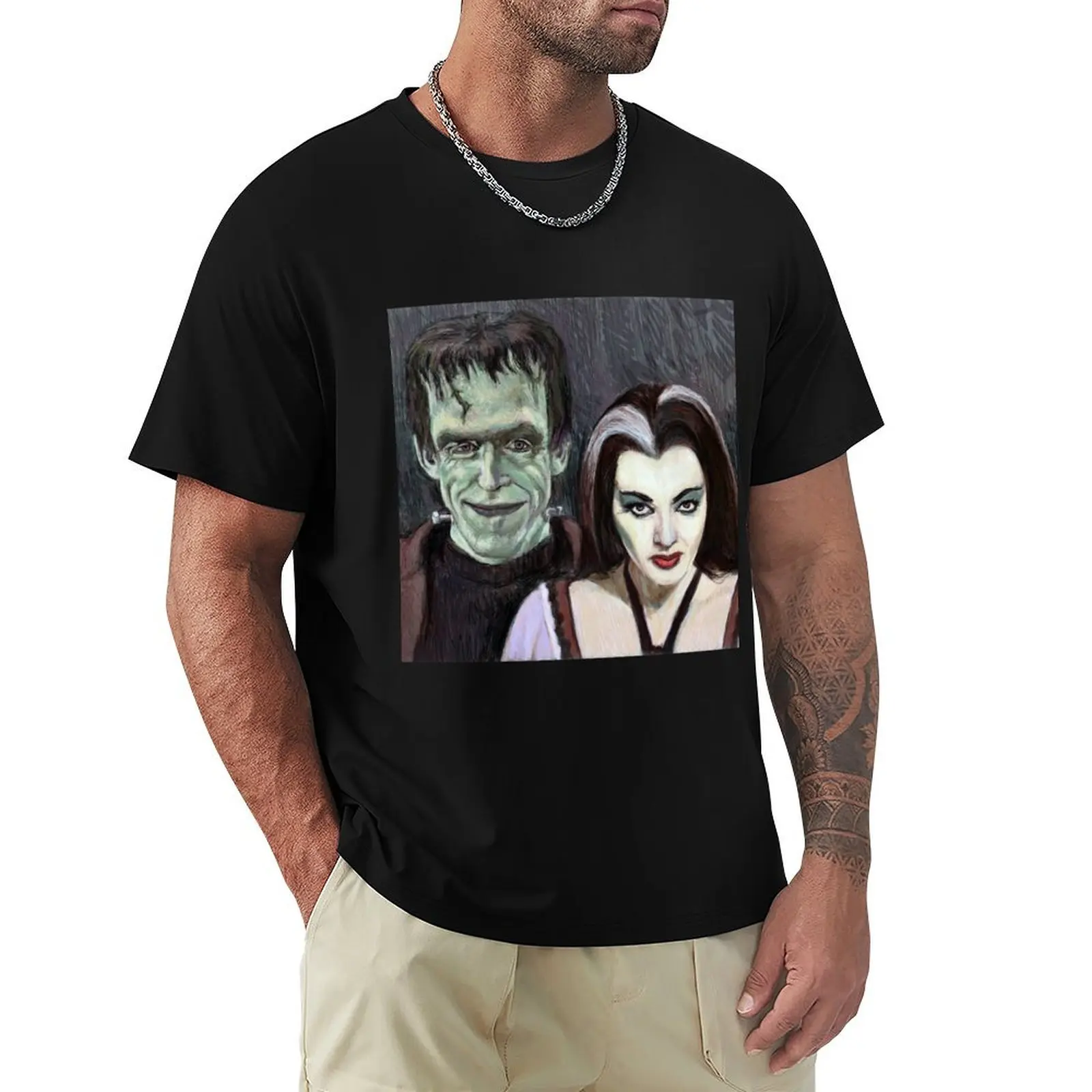 Lily and Herman Munster T-Shirt Work Wear Simple Tee Shirt