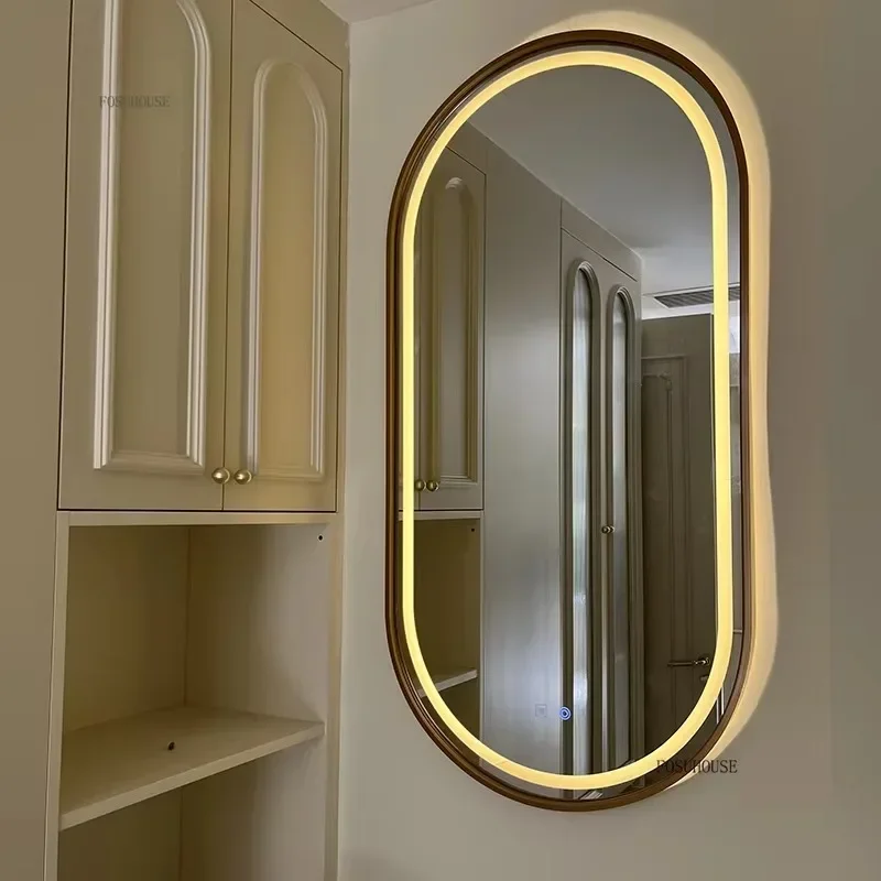 Nordic Bathroom Wall Decorative Mirrors Bathroom Led Light Touch Mirror Toilet Washroom Washbasin Oval Smart Mirror Home Decor R