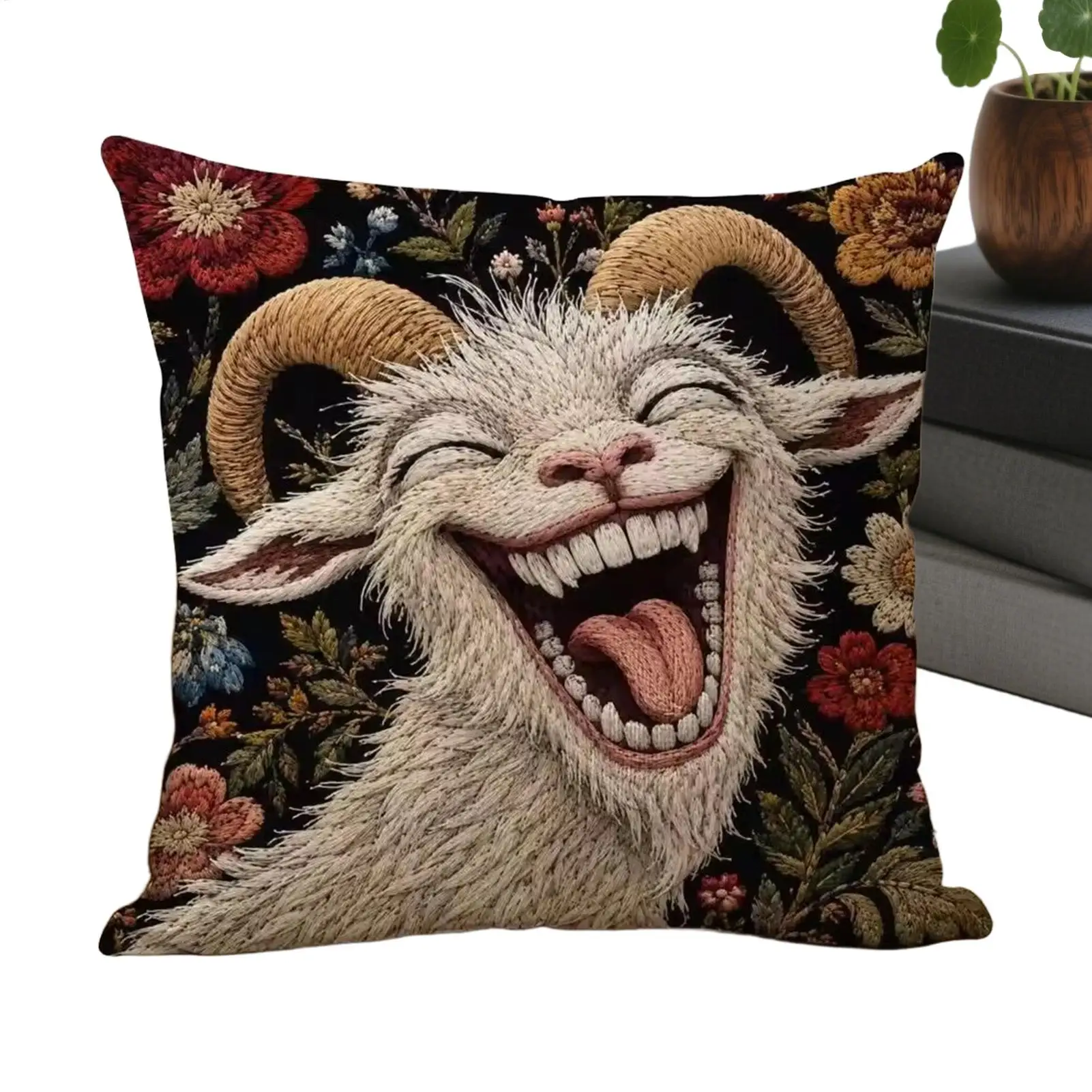 45x45cm Screaming Goat Pillow Cover, Soft Throw Pillowcase for Sofa Bed Living Room Home Cabin Farmhouse Decor