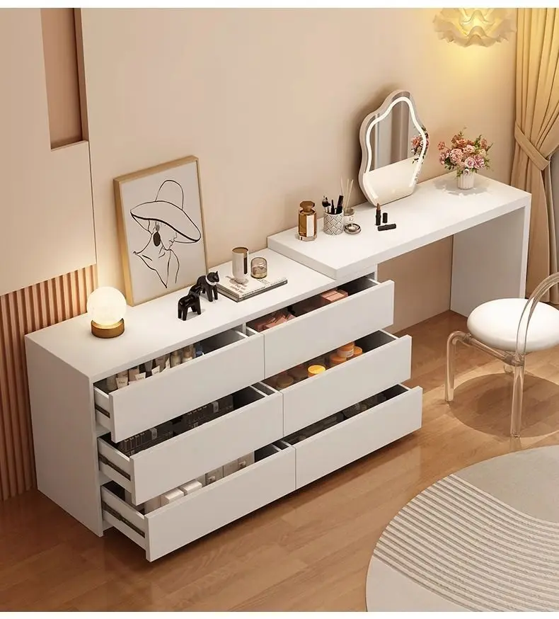 طاولة زينة حديثة وبسيطة لغرفة النوم، خزانة بجانب السرير فاخرة قابلة للسحب، درج متكامل، شقة صغيرة، مكياج بالباطل