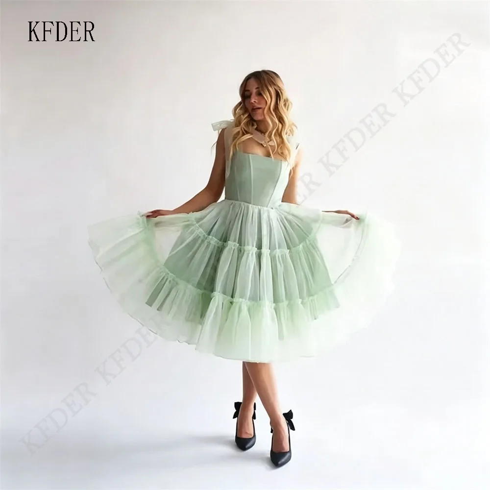 A Line Party Dress Light Green Short Prom Dress Strapless Evening Gowns Princess Tea Length Celebrity Dress vestidos Customized